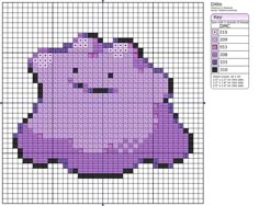 a cross stitch pattern with an image of a cartoon character in purple and black colors