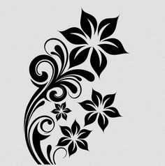 a black and white flower design on a gray background