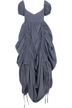 This extremely long gown can be cinched up so you can run far far away and never look back. -100% cotton- almost denim or canvas like -Light cotton under petticoat skirt layer -bust bodice is also lined in a light cotton fabric. -ruching in front and back of dress make this dress length adjustable. -ykk zip up back -elastic on the cuffs and shoulders of the puff sleeves- can be worn on or off the shoulder - comes packaged in cotton drawstring tote Gray Gown, Fashion Brand Company, Petticoat Skirt, Grey Gown, Adjustable Dress, Rouched Dress, Cowgirl Dresses, Never Look Back, Apron Dress