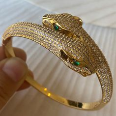 Double Panther Head Bangle Bracelet Cuff. 24k Gold Plated Brass Cubic Zirconia Cz Pav Crystals Snap Closure Closed Diameter, About 2.25inches New Without Tags No Box Or Tags, Bracelet Only Panther Head, Mens Rings Fashion, Bangle Gold, Jewelry Bracelets Gold, Mens Rings, Gold Bullion, Bracelets Gold, Rings Fashion, Bracelet Cuff