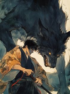 Lycanthrope Character Design, Wolf Character Art, Scourge Aasimar, Wolf Samurai, Emo Art, Christian Artwork, Dope Cartoon Art, Samurai Art, Black Anime Characters