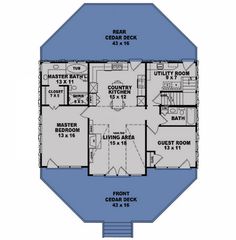 the first floor plan for a house with three bedroom and two bathroom areas on each side