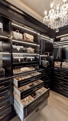 a walk in closet filled with lots of drawers