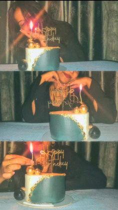 a woman is blowing out the candles on her birthday cake