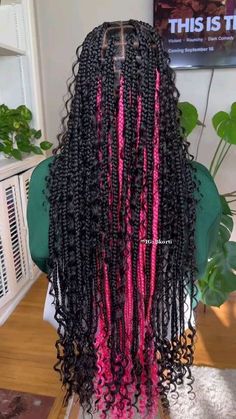 Box Braids With Pink, Braids With Pink, Island Twist Hairstyle, Peekaboo Braids, Bohemian Box Braids, Island Twist, Twist Hairstyle, Braided Hairstyles For Black Women Cornrows, Goddess Braids Hairstyles