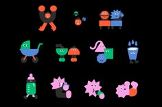 an assortment of colorful cartoon characters