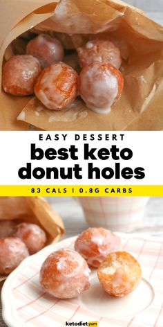 The BEST Low Carb Donut Holes Recipe - Soft, moist, buttery and light as air, with a delicious meltaway texture and a classic vanilla glaze these keto donut holes are even better than the conventional donuts. Keto Donut Holes, Donut Holes Recipe, Keto Brood, Donut Hole Recipe, Galletas Keto, Low Carb Dessert