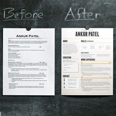 a blackboard with two different resumes on it