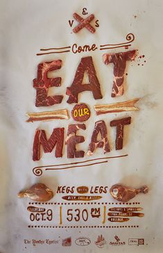 a sign that says eat meat and some other things on the side of it,