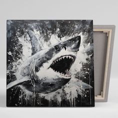 a painting of a shark with it's mouth open