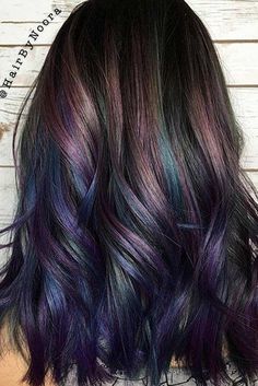 Peacock Hair Color, Oil Slick Hair, Peacock Hair, Rainbow Hair Color, Gorgeous Hair Color, Hair Color Purple, Hair Color And Cut, Colored Highlights, Rainbow Hair