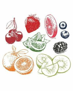 an image of different fruits on a white background