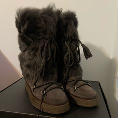 40% Waterproof Oiled Suede 60% Shearling Rubber Sole Plush Shearling-Covered Shaft Braided Tassel-Tipped Wraparound Color:Smoke Steel Toe Boots Women, Equestrian Style Boots, Olive Green Boots, Frye Harness Boots, Tall Winter Boots, Warm Winter Boots, Short Leather Boots, Green Boots, Steel Toe Boots