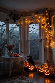 #homedecor, #interiordesign, #homedesign, #decor inspiration Spooky Fabric Decor, Halloween Window Ledge Decor, Halloween Aesthetic Interior, Anthropologie Halloween Display, French Halloween Decor, Halloween Party Decor Spooky, Halloween Decorations Indoor Fireplace, Halloween Decor Not Scary, Halloween Indoor Lights