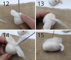 instructions for how to sew a stuffed animal on burlap with needle and thread