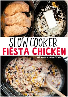 slow cooker fiesta chicken recipe in the crock pot with corn and black beans