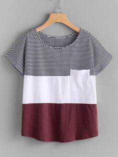 Patch Pocket Front Cut And Sew T-shirtFor Women-romwe Sewing Shirts, Upcycle Clothes, Sewing Clothes, Cute Shirts, Diy Clothes, Patch Pocket, Blouse Designs