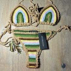 New With Tag Smoke And Pet Free Home Jamaica Crochet Bathing Suit, Festival Swimwear With Crochet Trim And Triangle Top, Green Crochet Fitted Swimwear, Green Crochet Bohemian Swimwear, Fitted Multicolor Crochet Swimwear, Miami Outfits, Delicious Cream, Future Style, Diy Crochet Projects