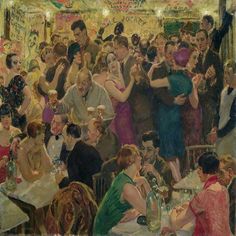 a painting of people dancing at a party