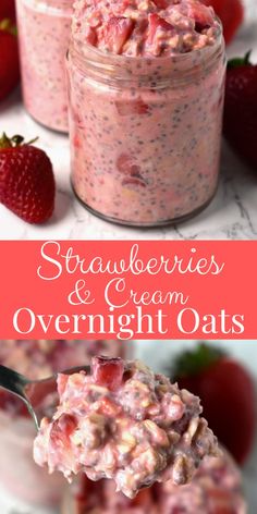 strawberries and cream overnight oats are an easy breakfast for the whole family to enjoy