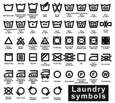 the universal laundry symbols are shown in black and white, with an orange border around them