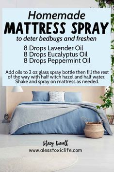 Homemade Mattress, Mattress Spray, Diy Mattress, Homemade Essential Oil, Essential Oil Spray, Essential Oils Cleaning, Diy Essentials, Essential Oil Blends Recipes