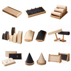 several different types of wooden objects are shown