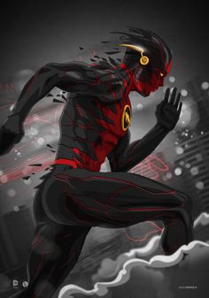 the black panther running in front of a cityscape with red and yellow streaks