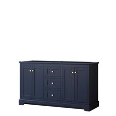 a blue cabinet with two doors and three drawers