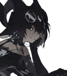 an anime character with black hair and cat ears