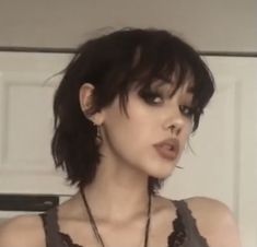 Short Hair Edgy Grunge, Layered Mullet Female Short, Short Mullet With Bangs Woman, Cute Short Goth Haircuts, Short Hairstyles With Bangs Aesthetic, Short Layered Grunge Hair, Short Wolfcut/shag, Short Alternative Haircuts For Women, Grown Out Short Hair Styles