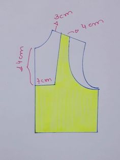 a drawing of a yellow top with measurements