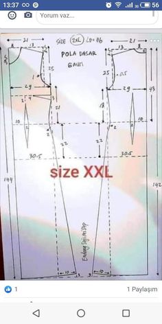 an image of the size xxl sewing pattern on a t - shirt that is being displayed