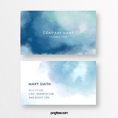 two business cards with watercolor clouds on them