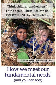 two children are peeking out from the leaves of a tree and text reads, how we meet our fundamental needs and you can too