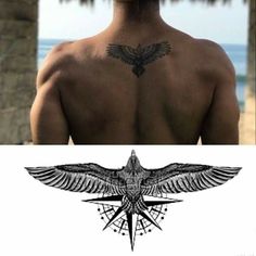 a man with a bird tattoo on his back