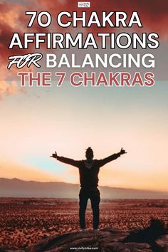 Here are a person stands atop a large rock, arms raised triumphantly against a vibrant sky at sunset. Sacral Chakra Affirmation, Positive Statements, The 7 Chakras, Chakra Balance, The Seven Chakras, Chakra Affirmations, Healing Affirmations, Energy Centers, Seven Chakras