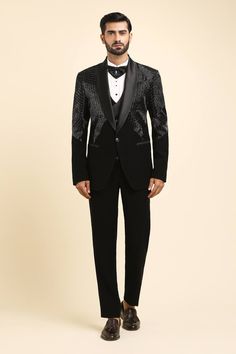 Black Japanese Tr Embroidery Linear Tuxedo Trouser Set