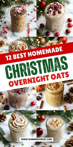 christmas overnight oatmeal recipe with text overlay