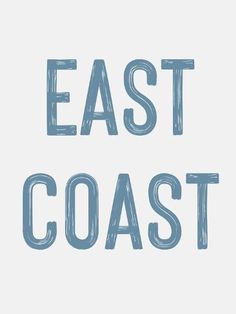 the words east coast are drawn in blue ink on a white background, and there is no image to describe