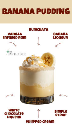 Banana Pudding Rum Chata Recipes, Banana Rum Drinks, Banana Daquiri, Rumchata Cocktails, Classic Banana Pudding, Dessert Cocktails