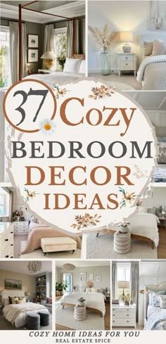 a collage of different rooms with the words cozy bedroom decor ideas on top of them