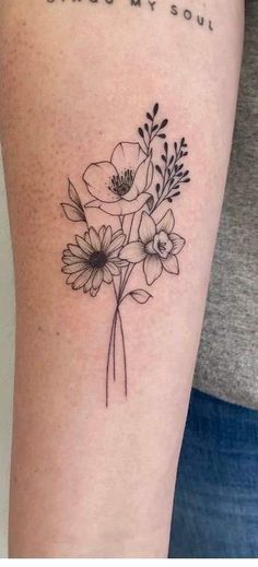 Fleurs bouquet tattoo tatouage flower Hibiscus Flower Bouquet Tattoo, Chrysanthemum Daisy Daffodil Tattoo, Daffodil Aster Tattoo, Daisy Marigold Tattoo, Daffodil Rose Poppy Tattoo, Mother Of 3 Tattoo Ideas Simple, Daffodil And Daisy Tattoo Birth Flowers, Narcissus And Aster Flower Tattoo, Daffodil Daisy And Poppy Tattoo