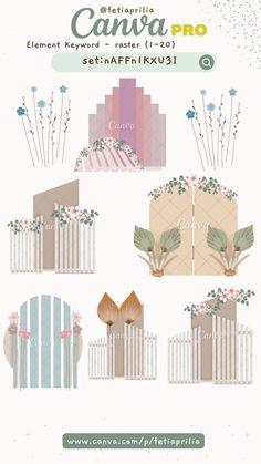 an image of some paper crafts with flowers and leaves on it's sides, including the