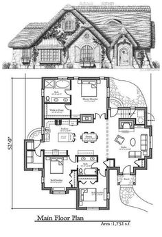 the main floor plan for this house is shown in black and white, with two separate rooms