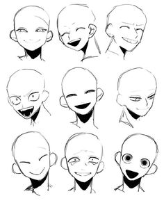 the various facial expressions in an anime character's head, including eyes and nose