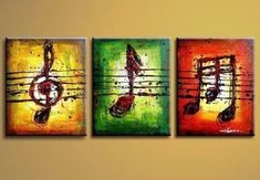 three paintings with music notes on them