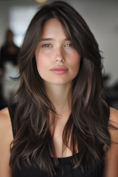 Subtle Balyage Long Hair Brunettes, Layered Hair No Bangs, No Bangs, Layered Hair With Bangs, Bangs Straight, Brown Hair Looks, Trending Ideas, Hairstyles For Layered Hair