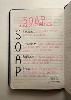 a book with some writing on it and the words soap written in different languages inside