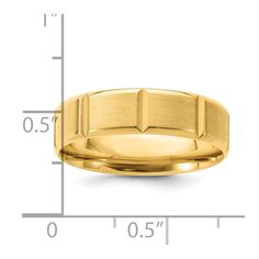 Made from 14k yellow gold. Weighs between approximately 4.66 and 5.94 grams (depending on ring size). Features - Solid - 14k Yellow gold - Comfort fit - Polished & satin - Beveled Edge - Grooved Product Specifications - Material : Primary - Purity : 14K - Finish : Polished & Brushed - Material : Primary : Gold - Ring Fit : Comfort - Product Type : Jewelry - Jewelry Type : Rings - Material : Primary - Color : Yellow - Ring Type : Wedding Bands Yellow Ring, Yellow Rings, Gold Light, Magnetic Bracelet, Ring Fit, Beveled Edge, Types Of Rings, Band Ring, Primary Color